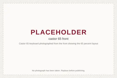 Castor 65 keyboard photographed from the front showing the 65 percent layout